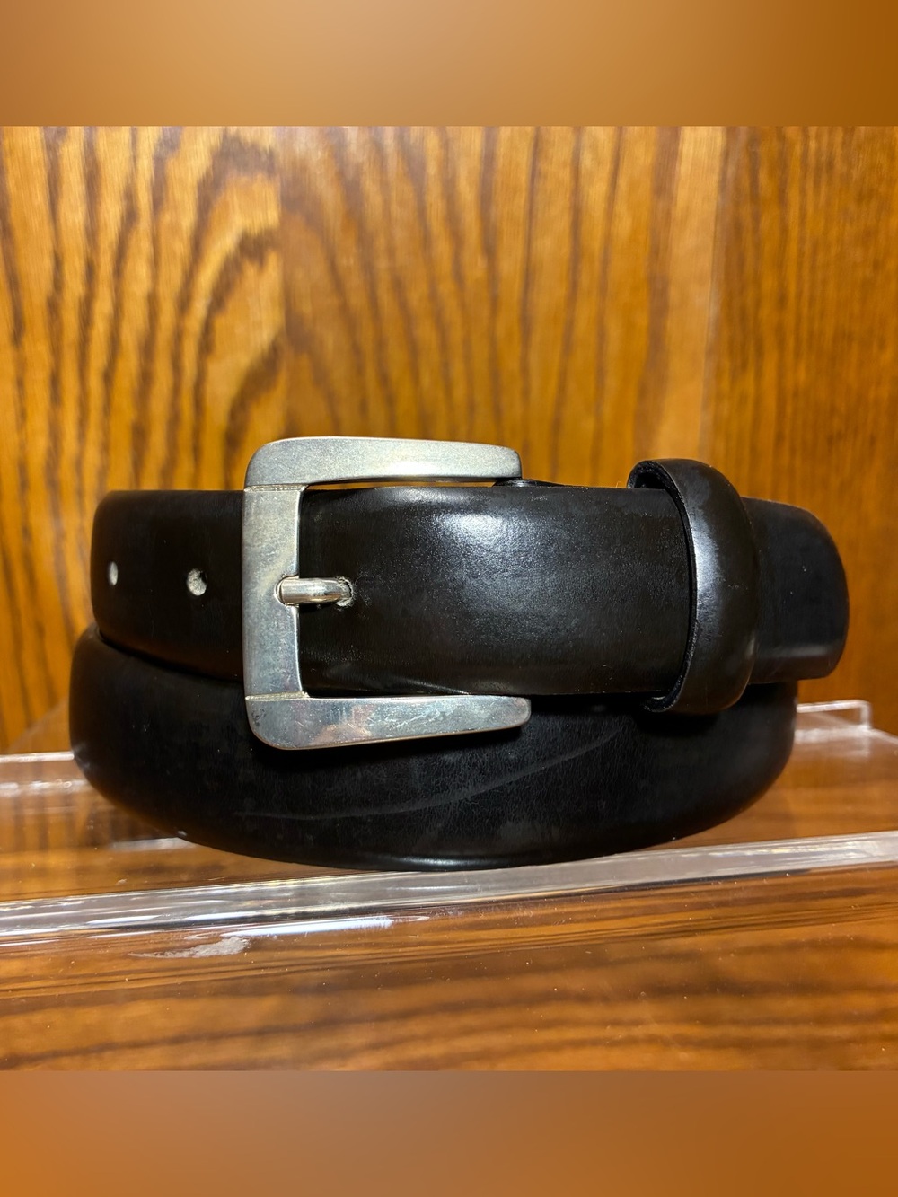 Y2K VTG NY&Co Italy Made Black Leather Belt Silver Buckle Large